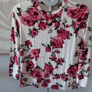 Floral Long Sleeve Top - Pink and White